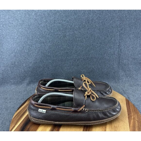 LLBean Brown Leather Moccasin Slippers - Size 11
